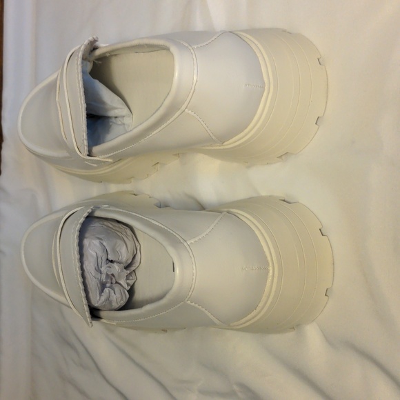 White Platform Clogs Mules Lug bottom slip on penny loafers size 7 - Picture 3 of 8